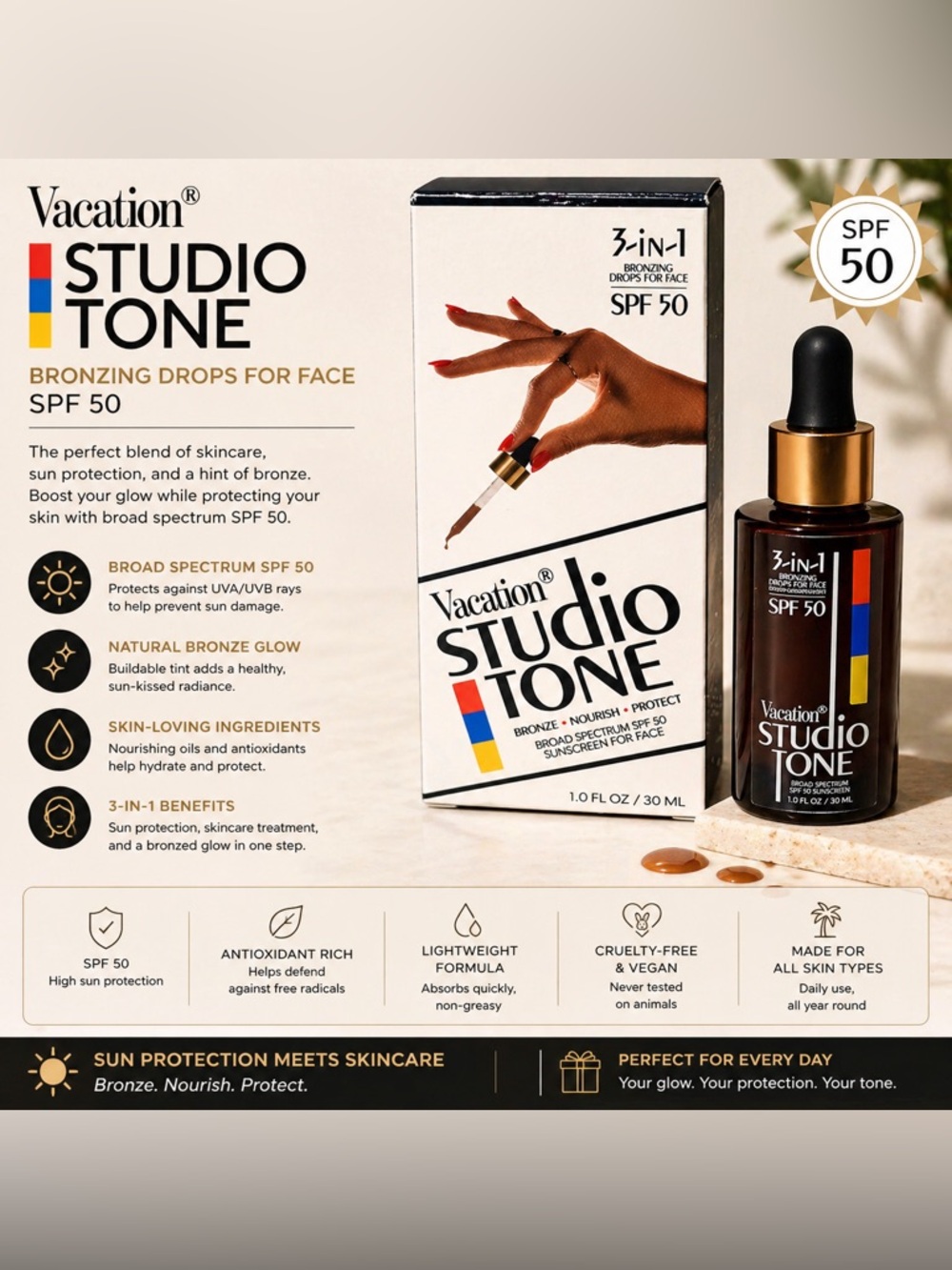 Vacation Studio Tone 3-in-1 Bronzing Drops SPF 50 - Brown